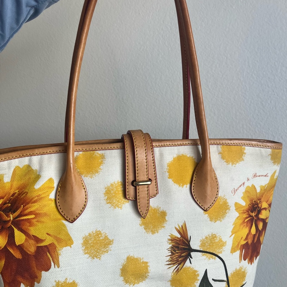 Dooney & Bourke Yellow Floral Tote with Tan Leather Handles - Picture 3 of 8